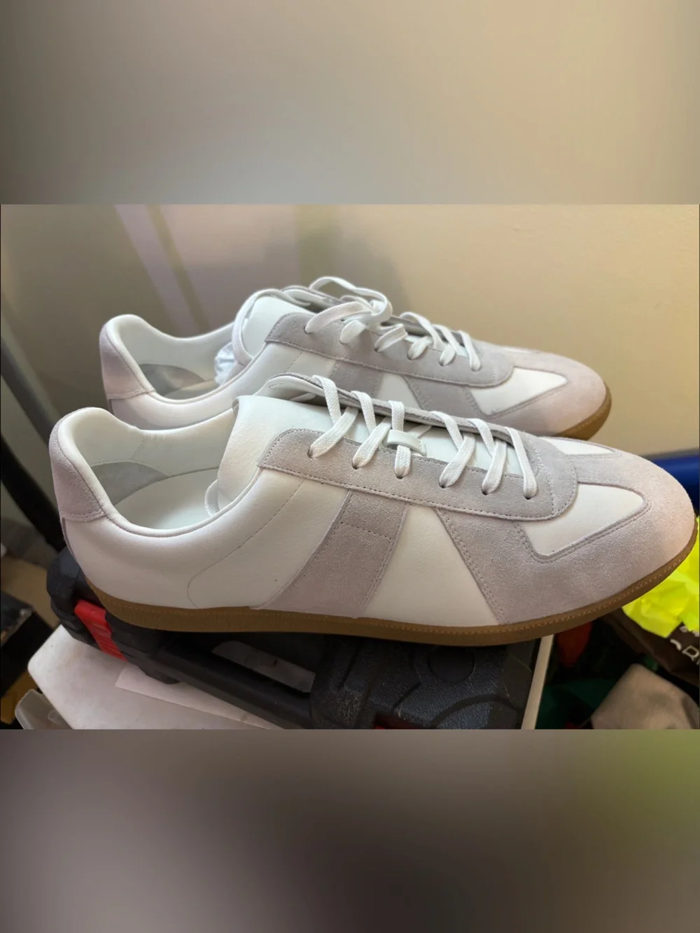 Quince White and Light Gray Suede Leather Sneakers